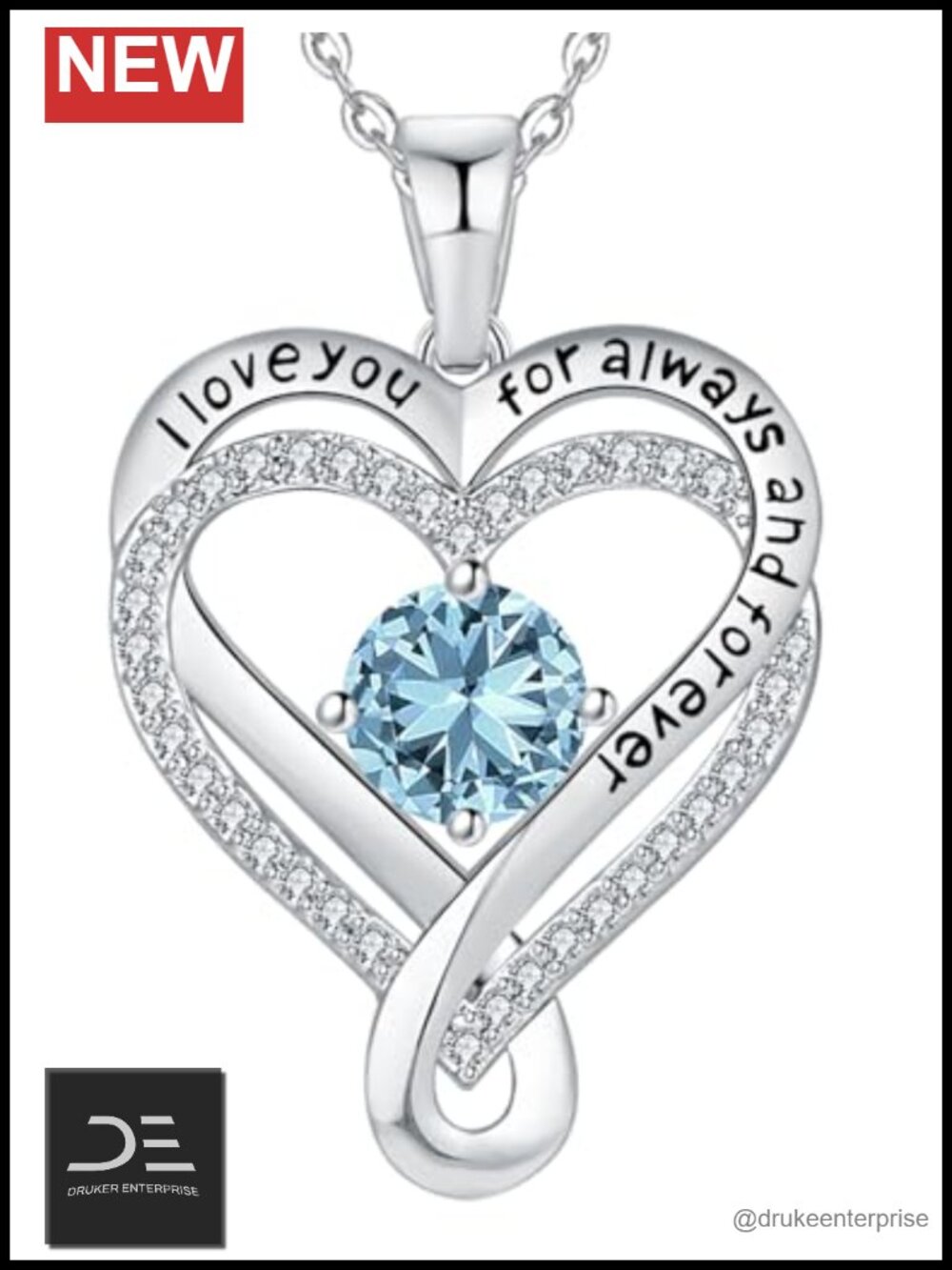 18K White Gold Filled Sterling Silver Infinity Heart Birthstone Necklace for